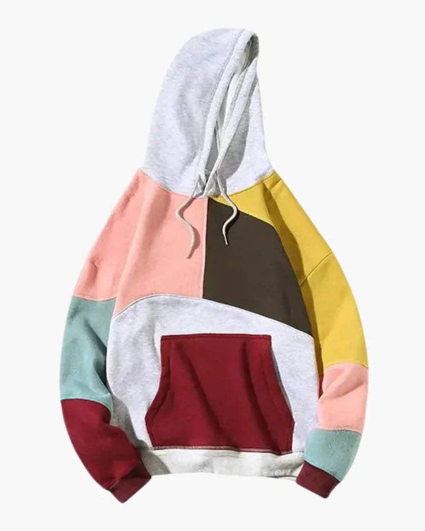 Men's Hoodie with Patchwork Panels and Front Pocket - Opera New York