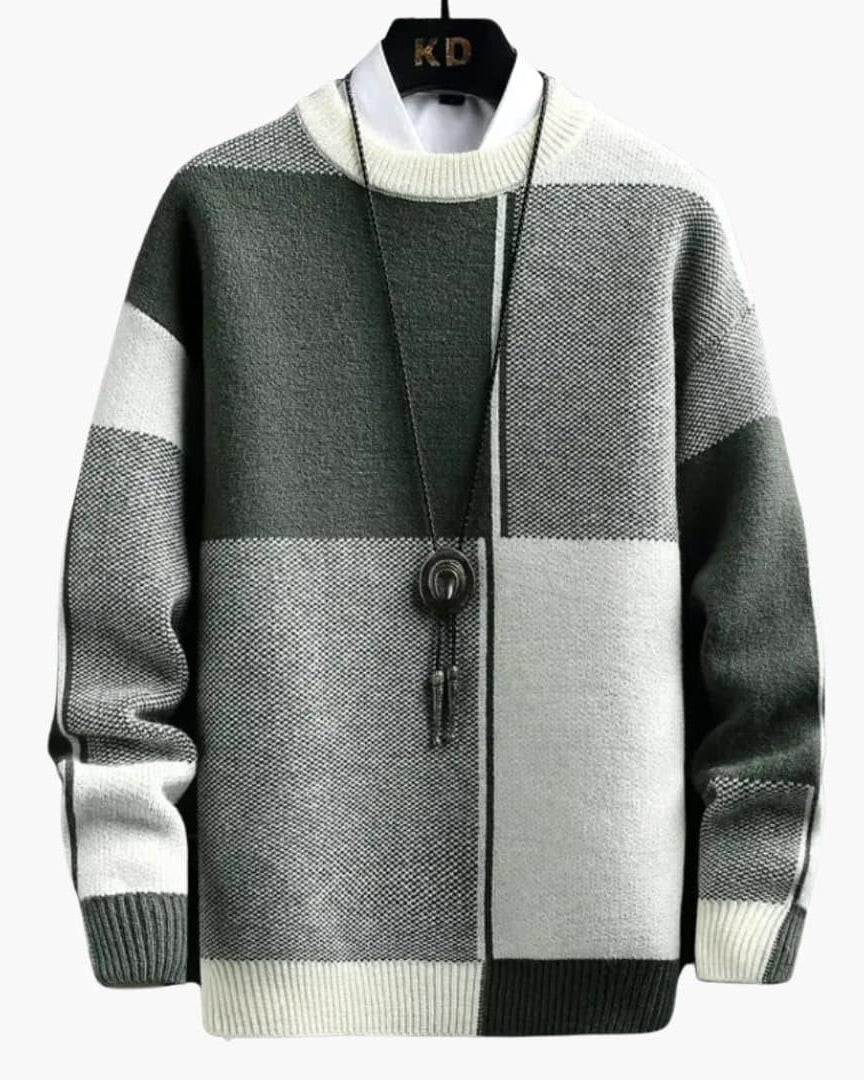 Men’s Sweater with Block Pattern and Ribbed Edges - Opera New York