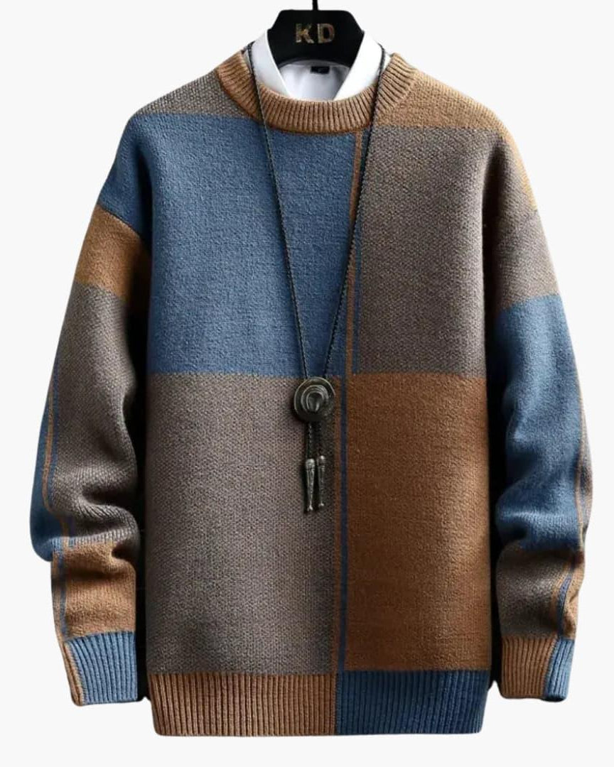 Men’s Sweater with Block Pattern and Ribbed Edges - Opera New York