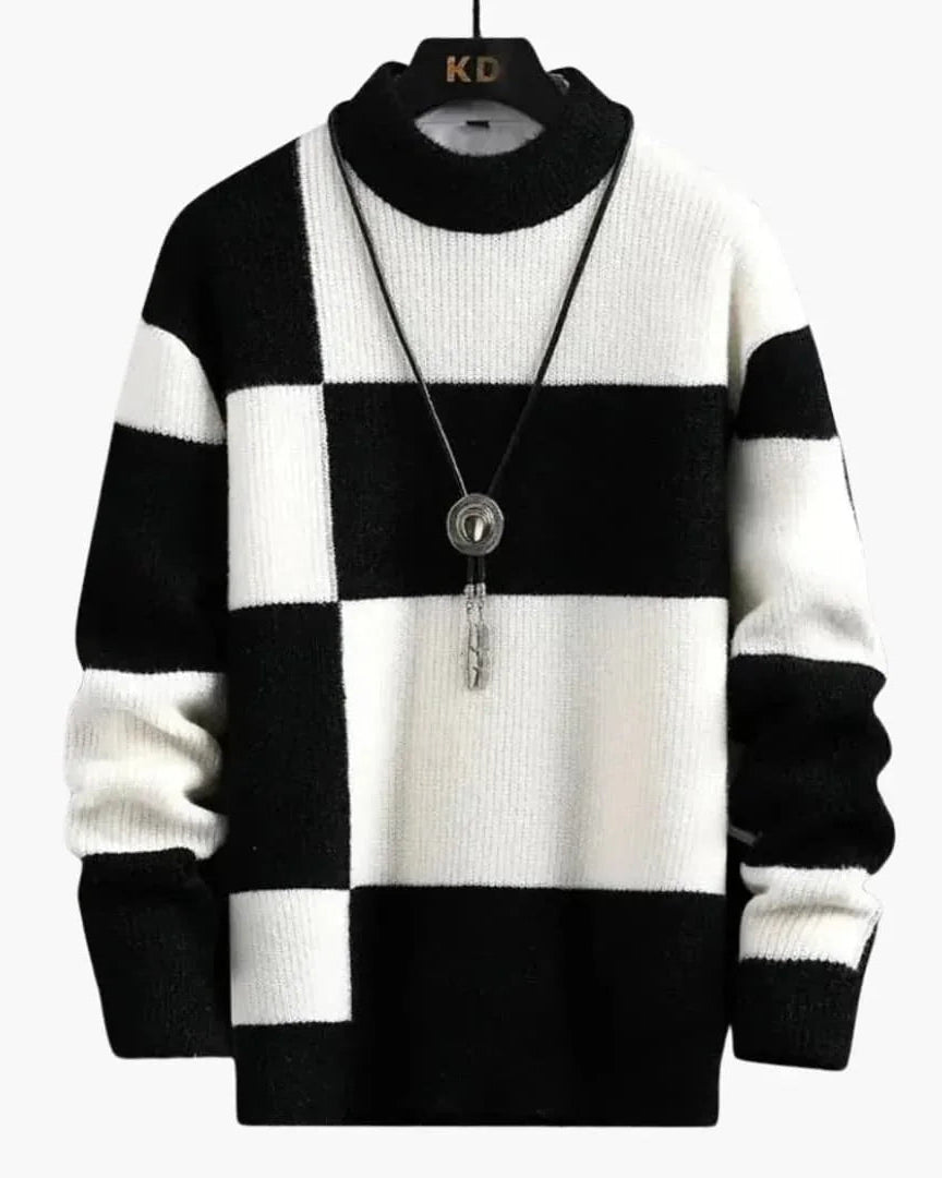 Men's Sweater with Structured Knit and Block Pattern - Opera New York